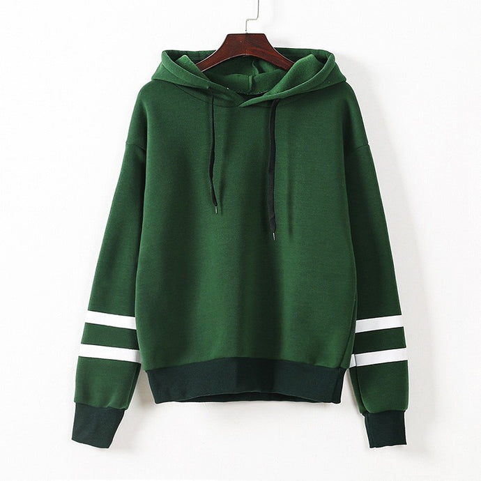 Hooded Contrast Stripes Casual Loose Hoodie